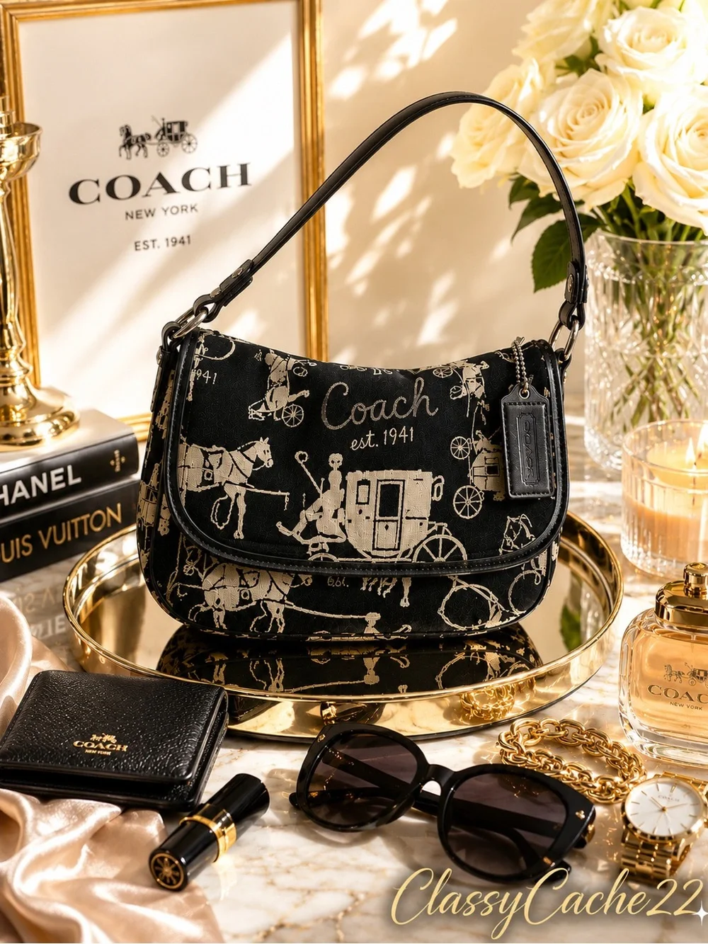 Coach F14888 Horse & Carriage Jacquard Hobo Shoulder Bag Hangtag EUC